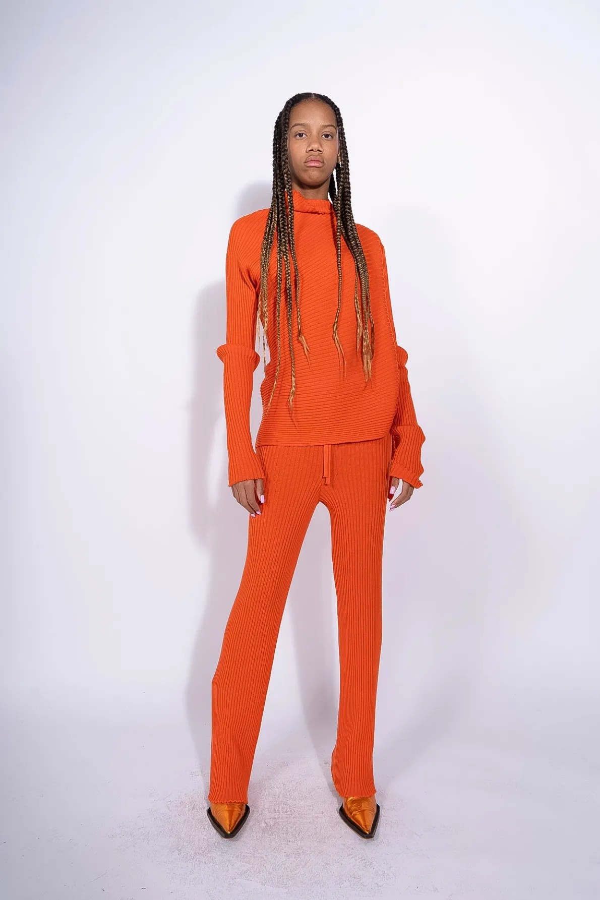 ORANGE DRAPED JUMPER IN MERINO KNIT