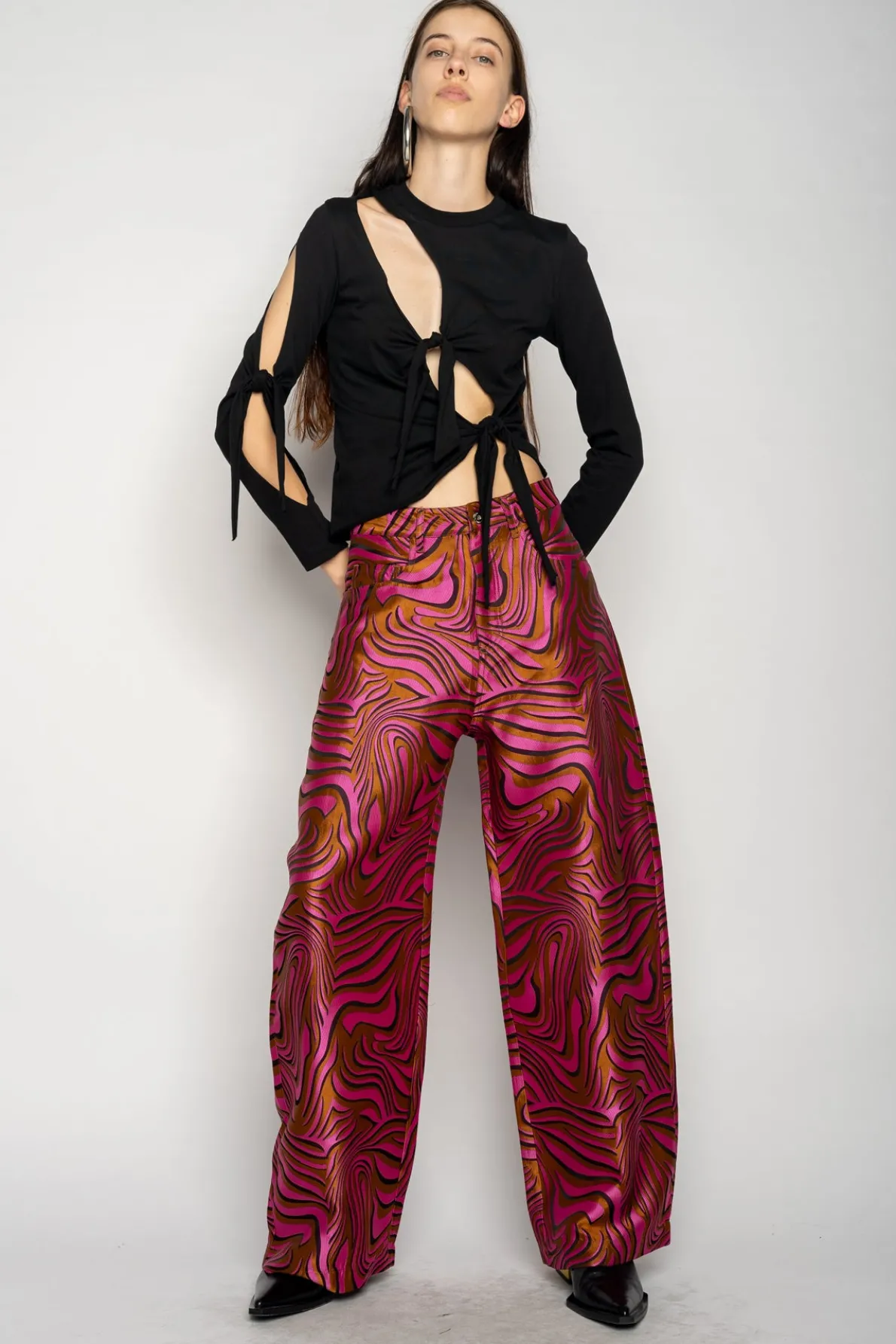 PINK ZEBRA BROCADE BOYFRIEND TROUSERS
