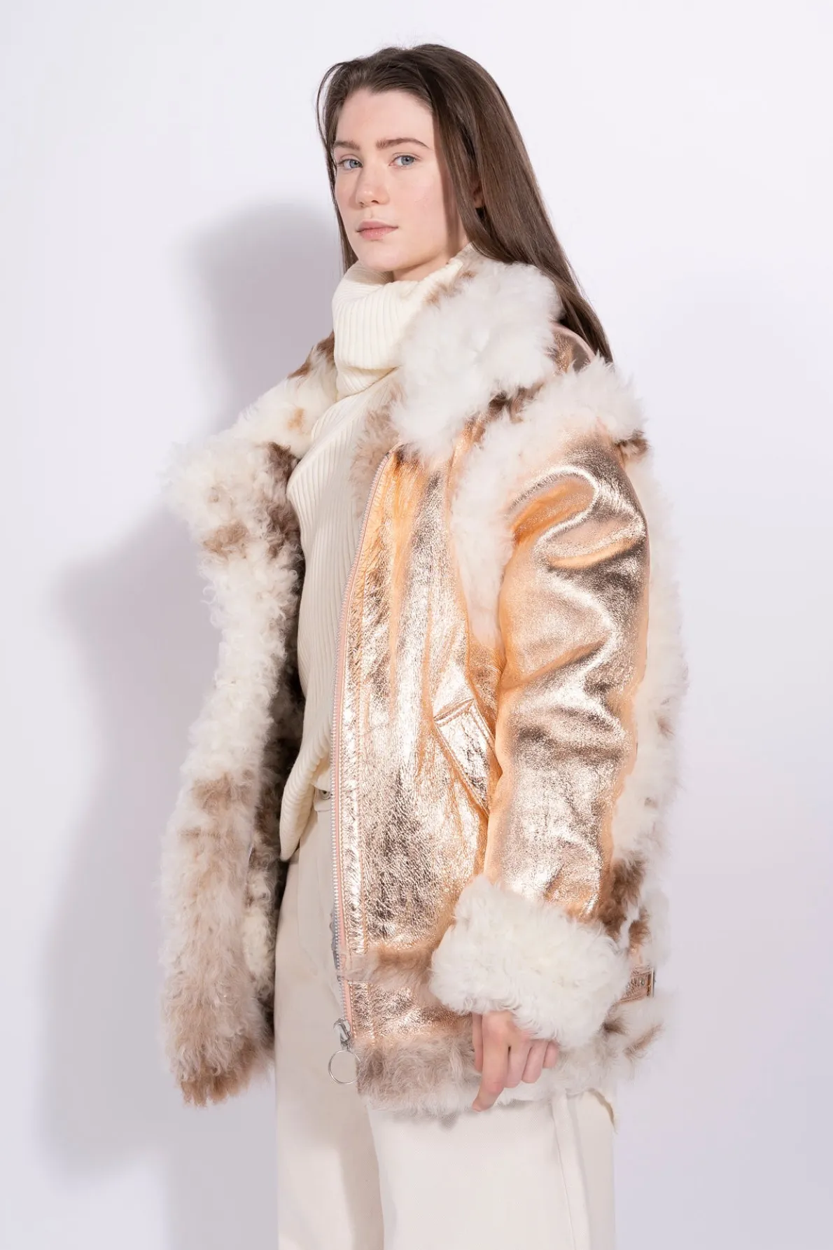 FOILED SHEARLING OVERSIZED JACKET