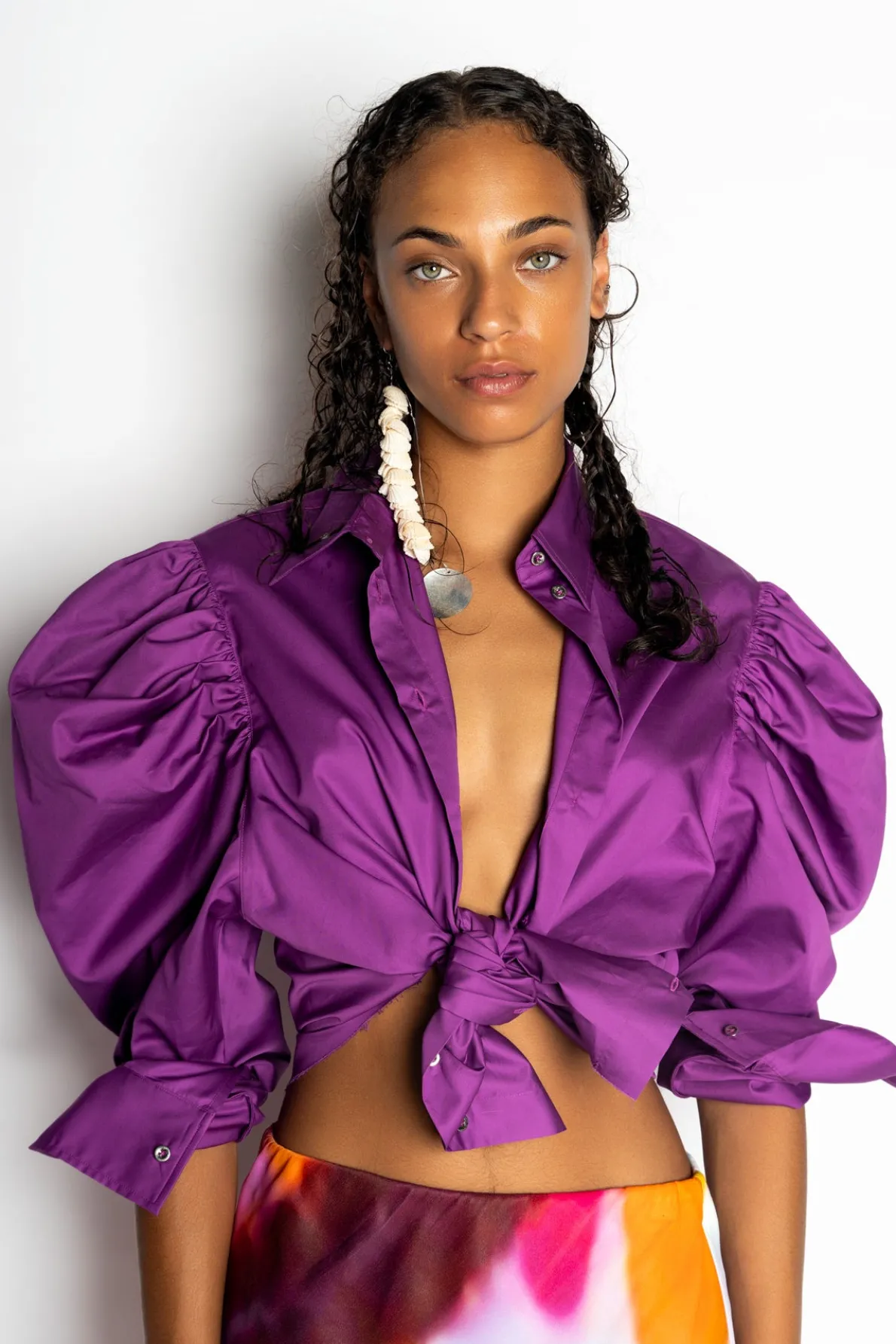 PURPLE BALLOON SLEEVE SHIRT