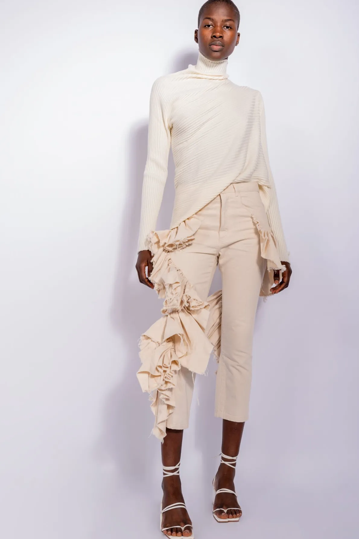 OFF WHITE DRAPED JUMPER IN MERINO KNIT