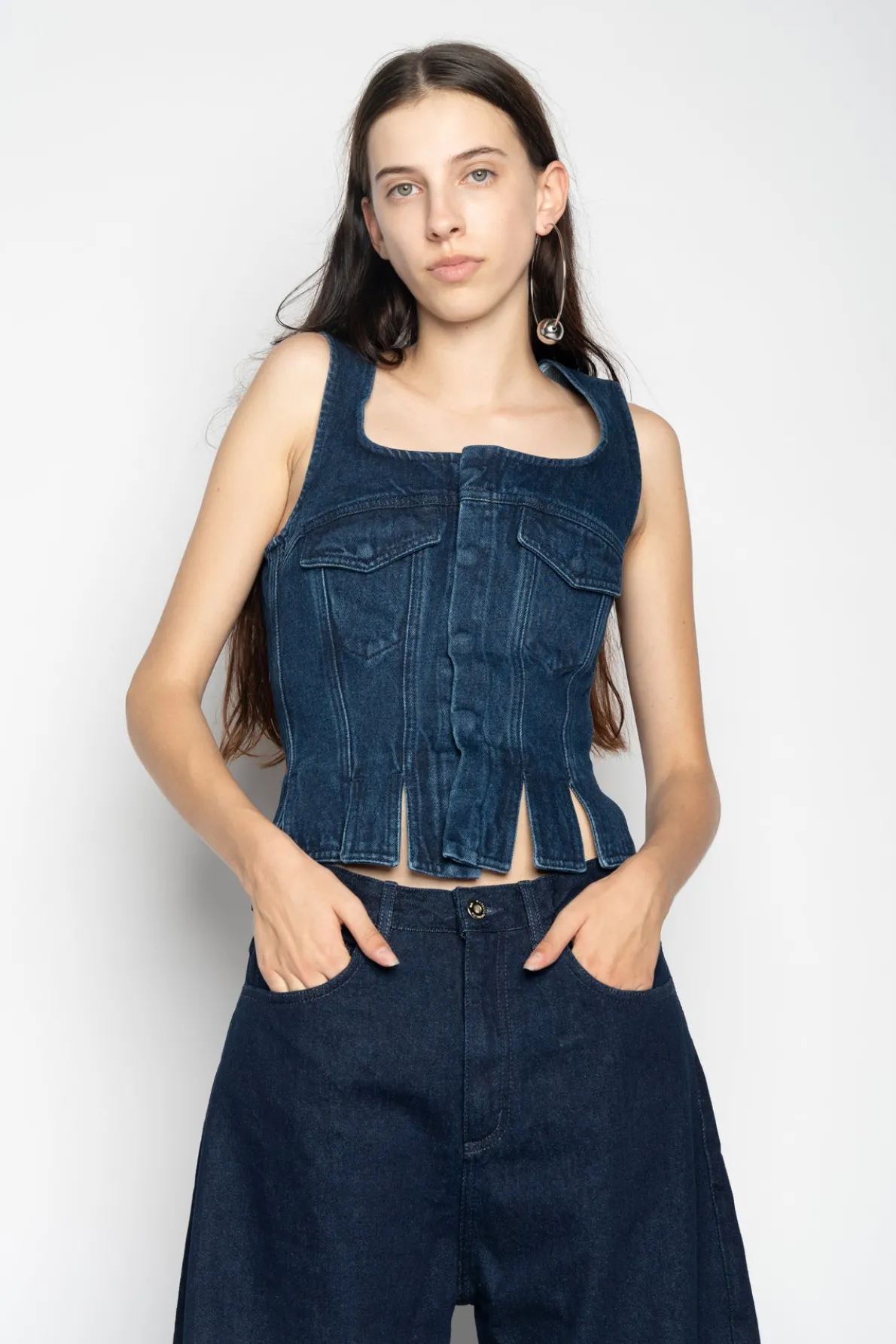 DENIM CORSET IN NAVY BLUE