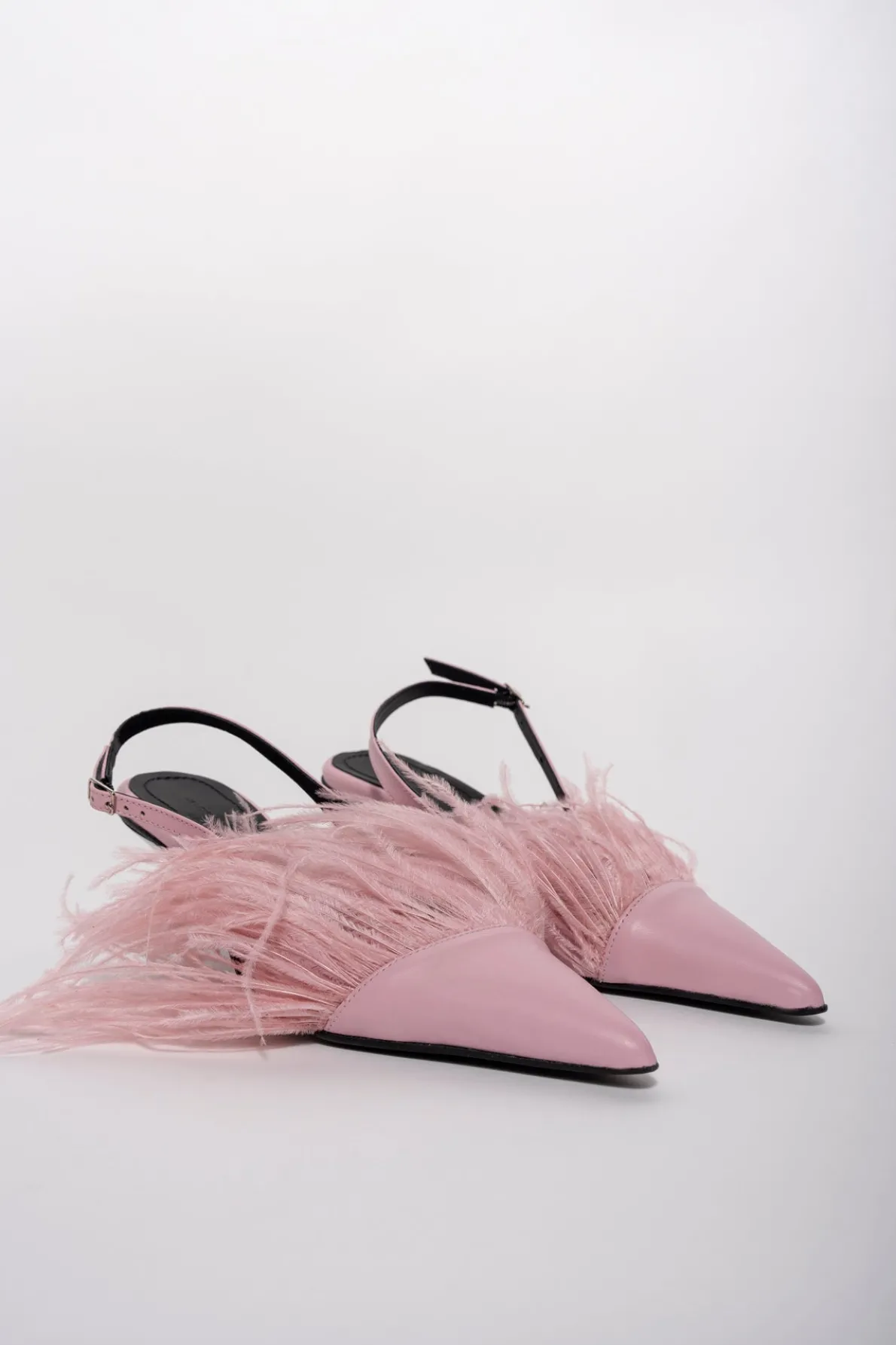 BABY PINK FEATHER SLING BACKS
