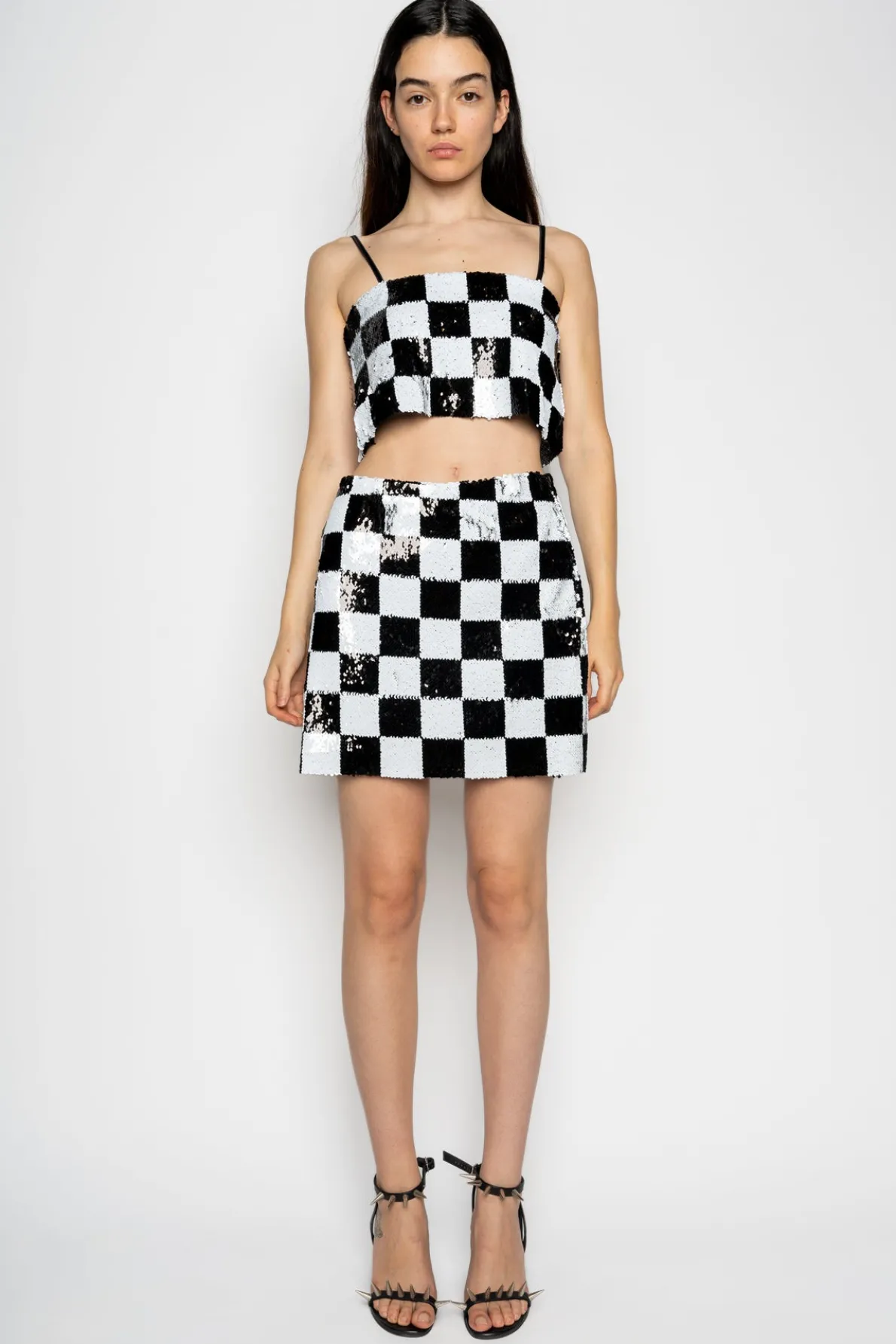 CHECKED SEQUINS MINI SKIRT