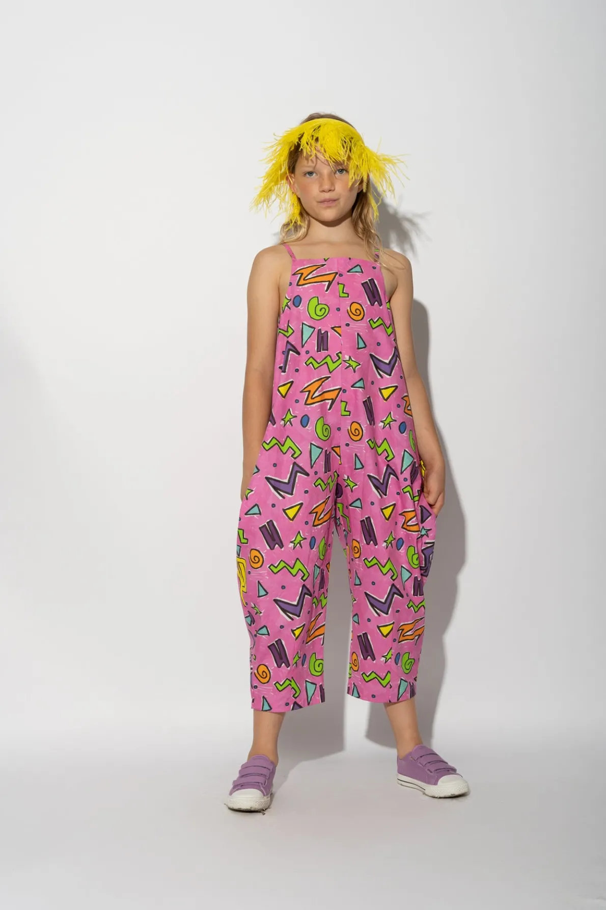PINK SQUIGGLE PRINT BALLOON JUMPSUIT