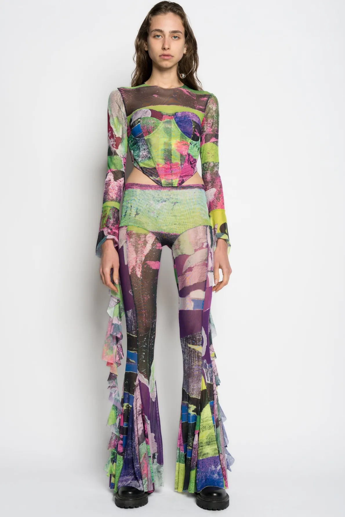 GRAFFITI PRINT MESH TROUSERS