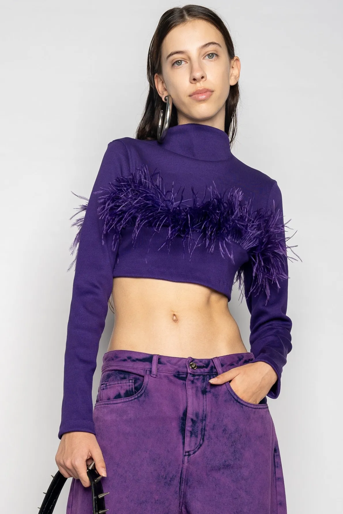 PURPLE CROPPED FEATHER TOP