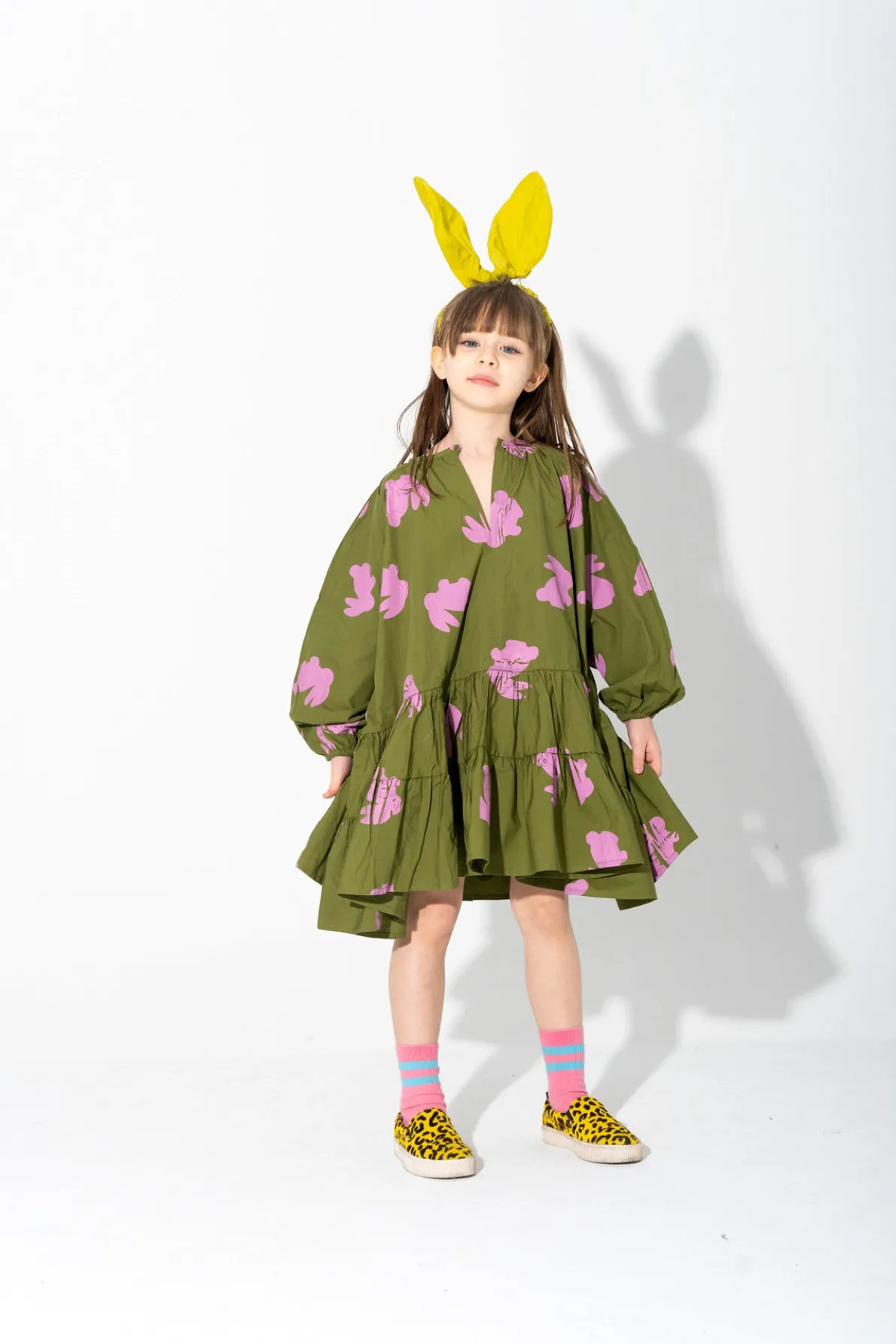 BUNNY PRINT GATHERED DRESS