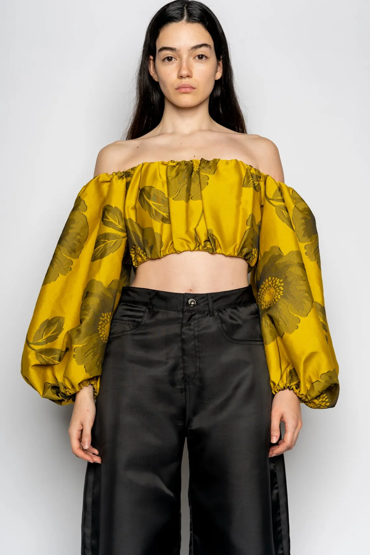 MUSTARD FLORAL OFF SHOULDER TOP