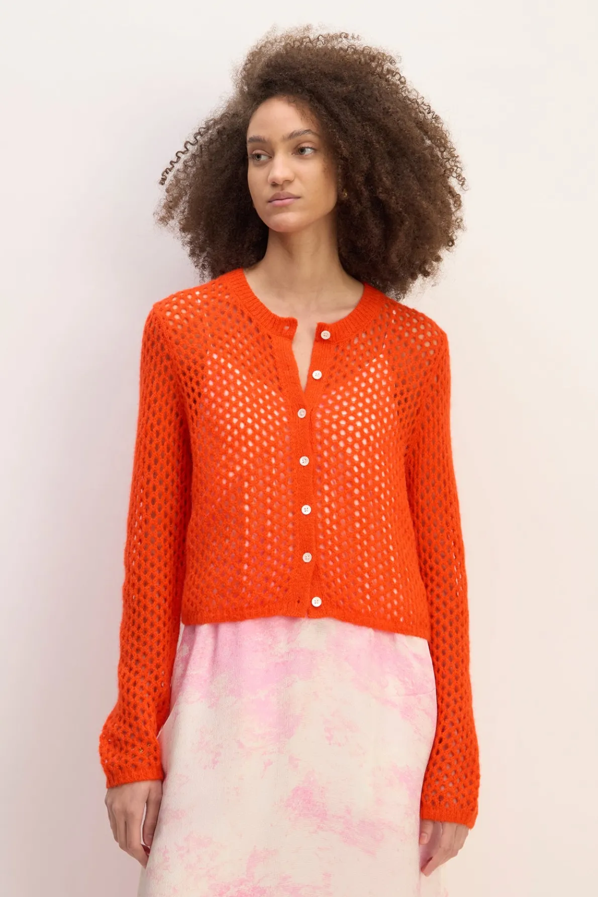 ORANGE MESH KNIT CARDIGAN