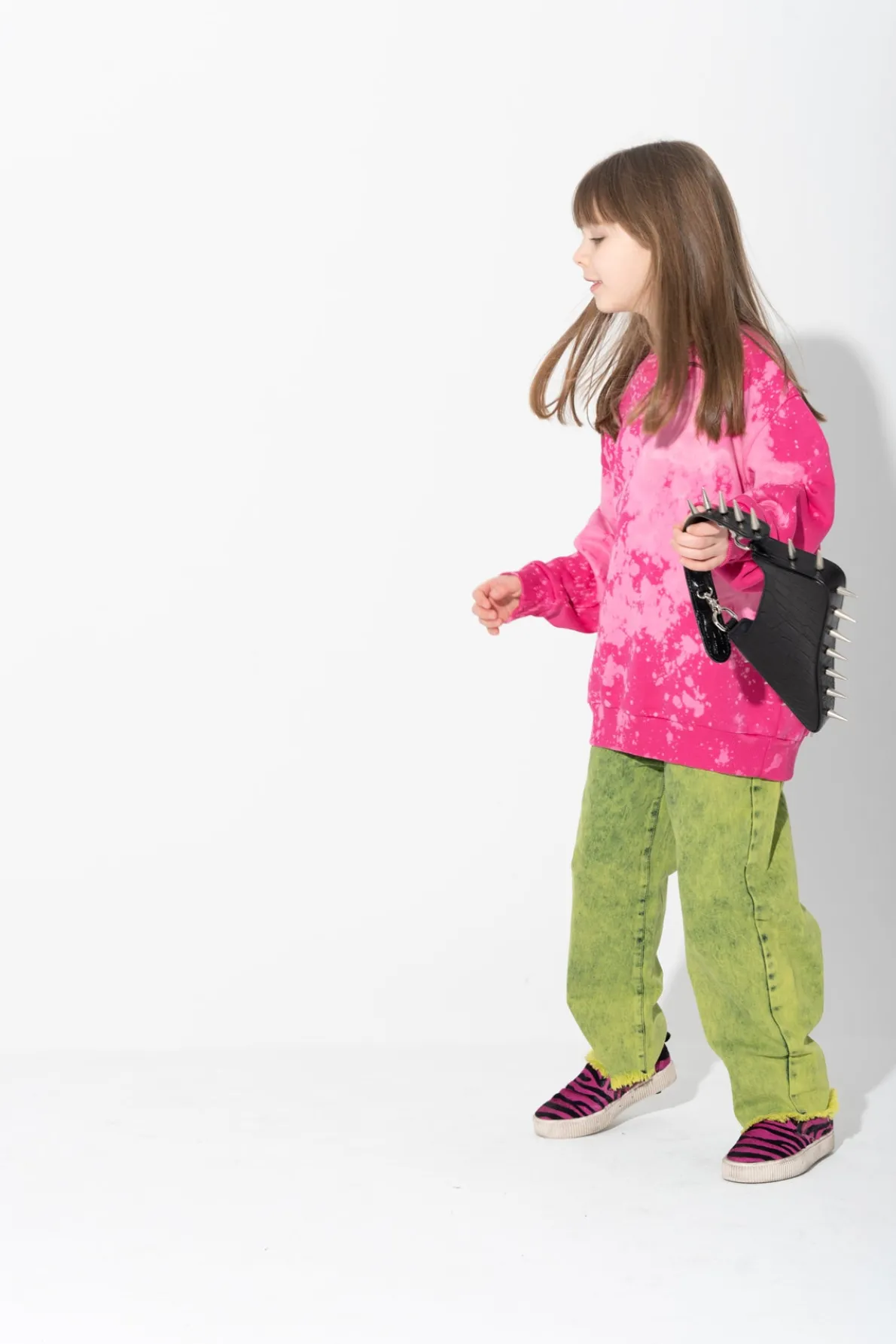 FUSCHIA AND LIGHT PINK SPLATTERED FLEECE CREW NECK