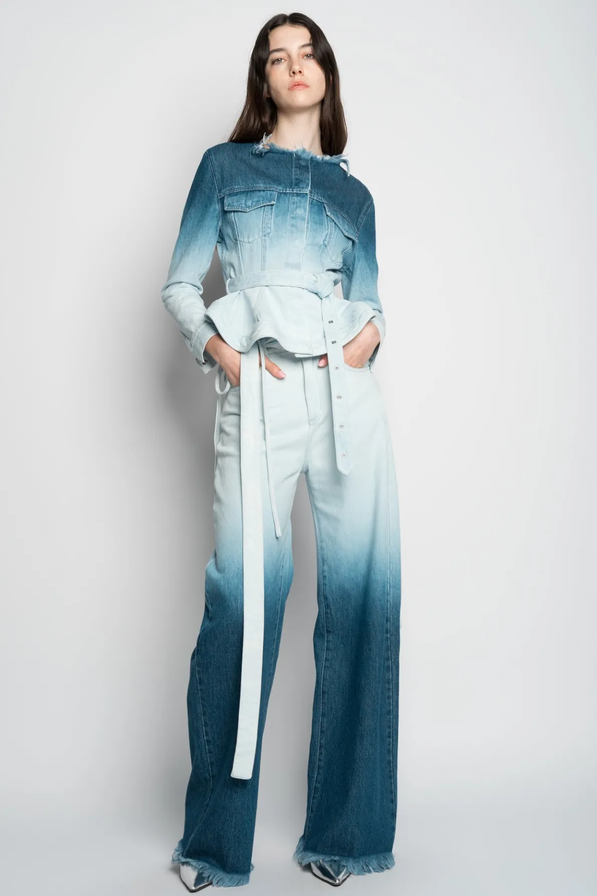 OMBRE DENIM BLUE BOYFRIEND JEANS WITH BELTS