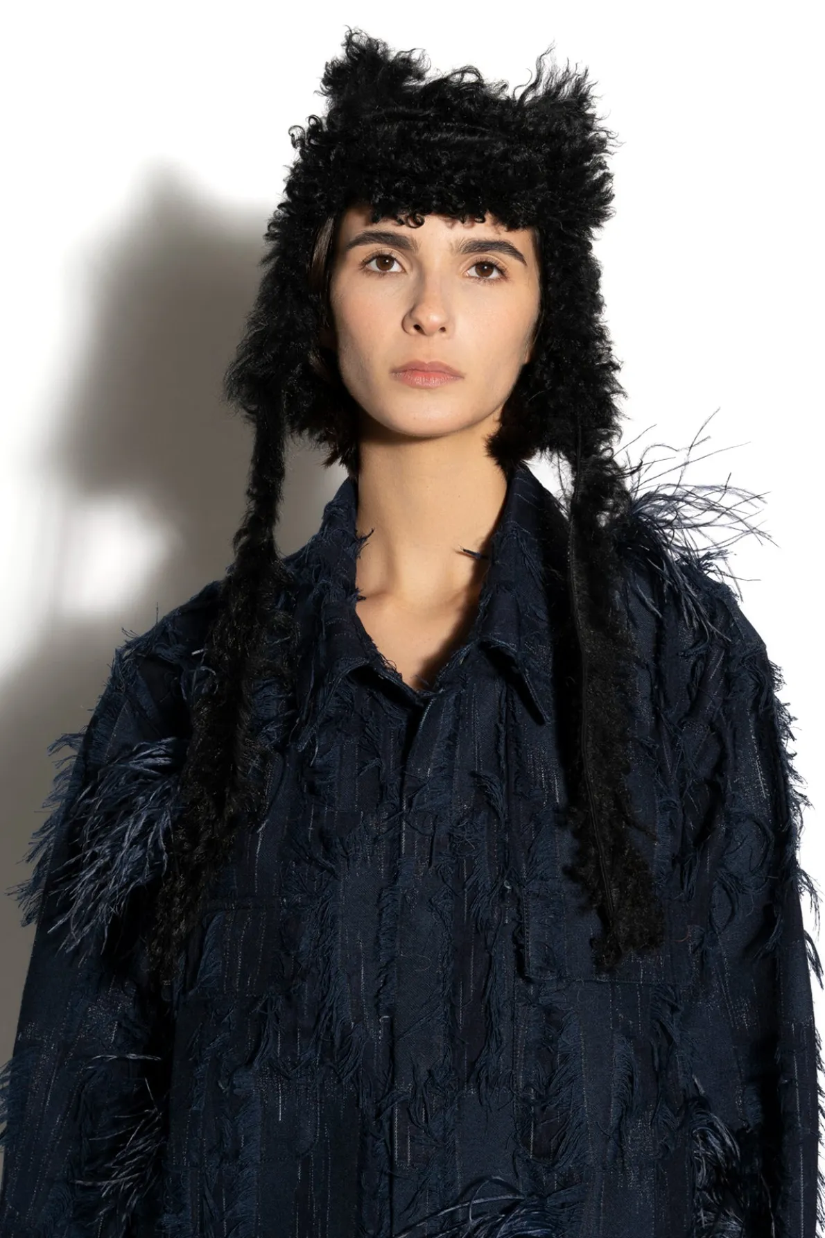 BLACK LEATHER EAR COVER HAT