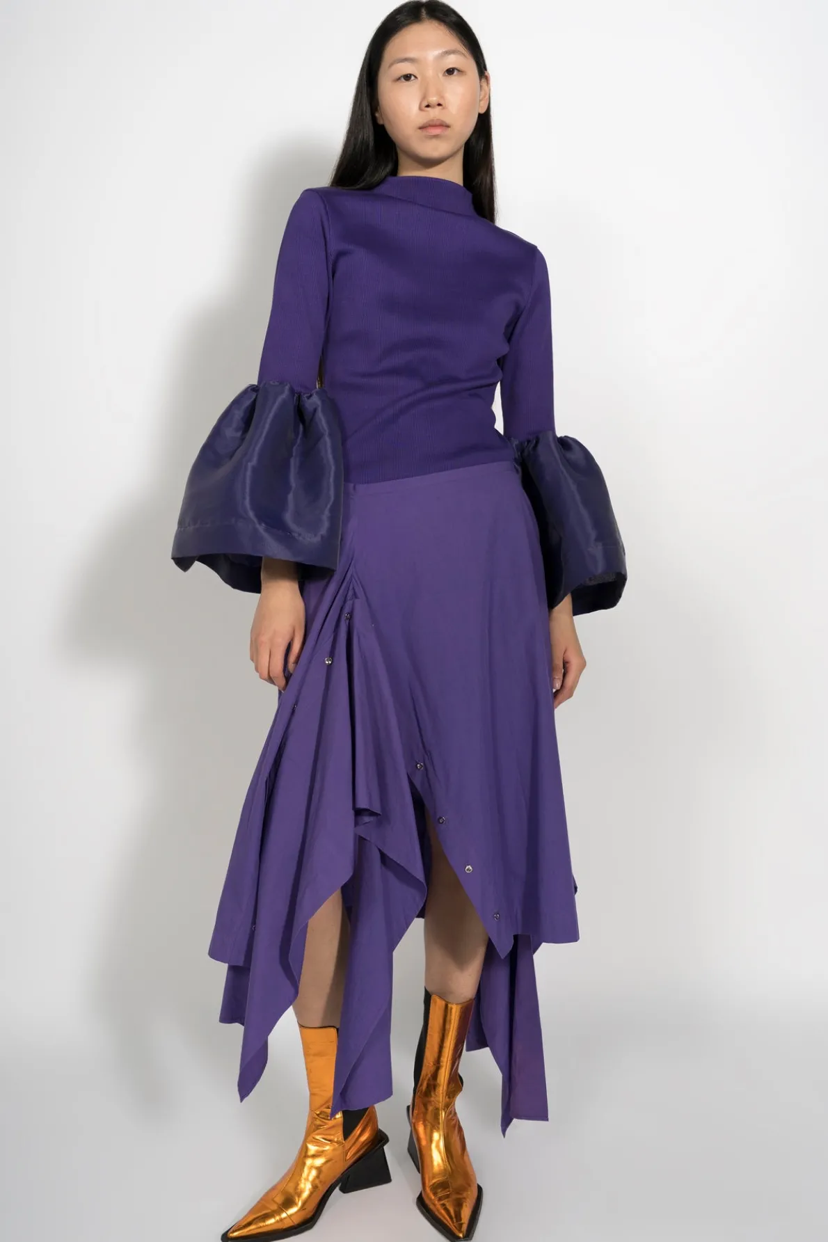 PURPLE TURTLENECK PUFF SLEEVE TOP