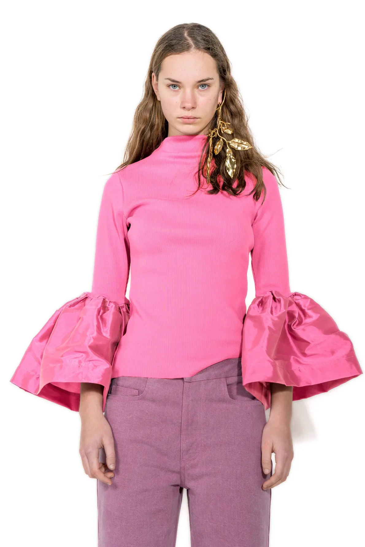 PINK TURTLENECK PUFF SLEEVE TOP