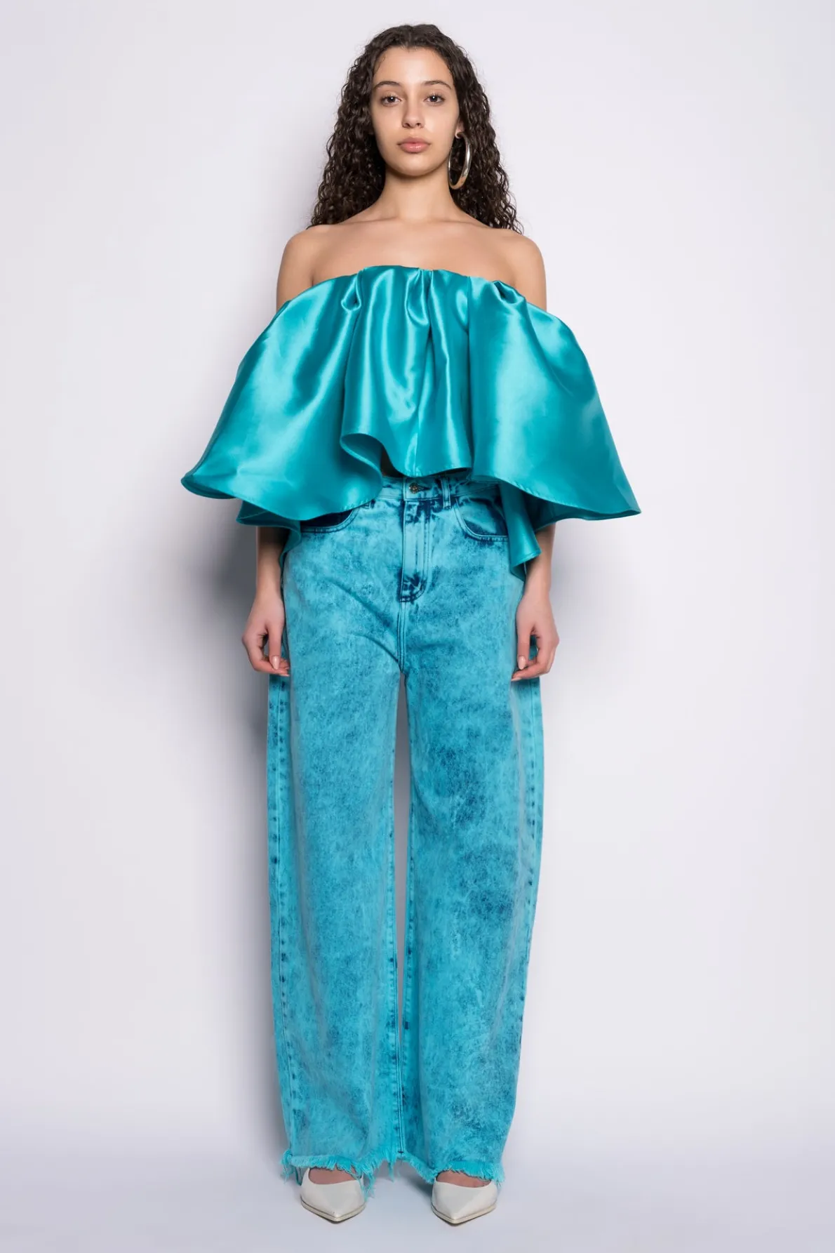 TURQUOISE PLEATED STRAPLESS TOP