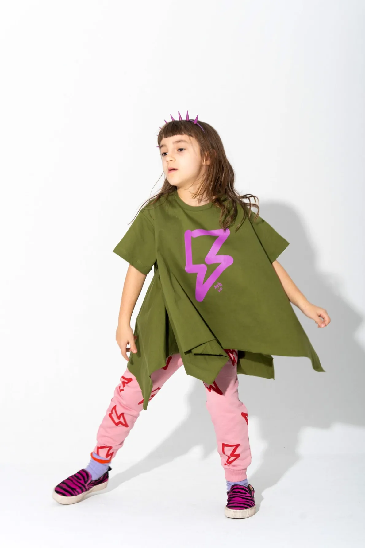 KHAKI AND PINK THUNDER PRINT FLAP T-SHIRT