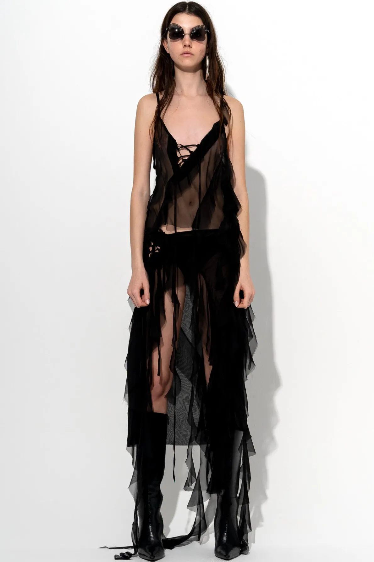 BLACK SILK STRAP TOP