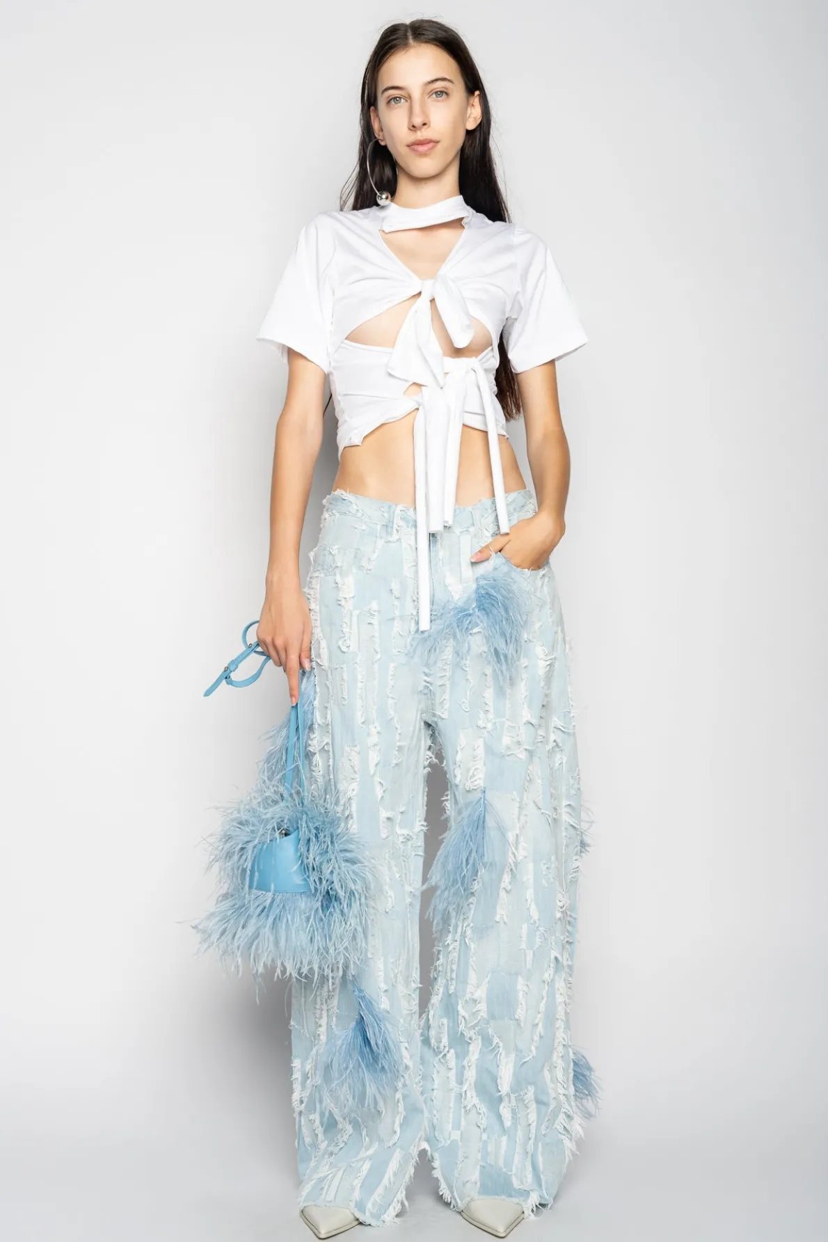 BOYFRIEND TROUSERS IN SHREDDED LIGHT BLUE DENIM