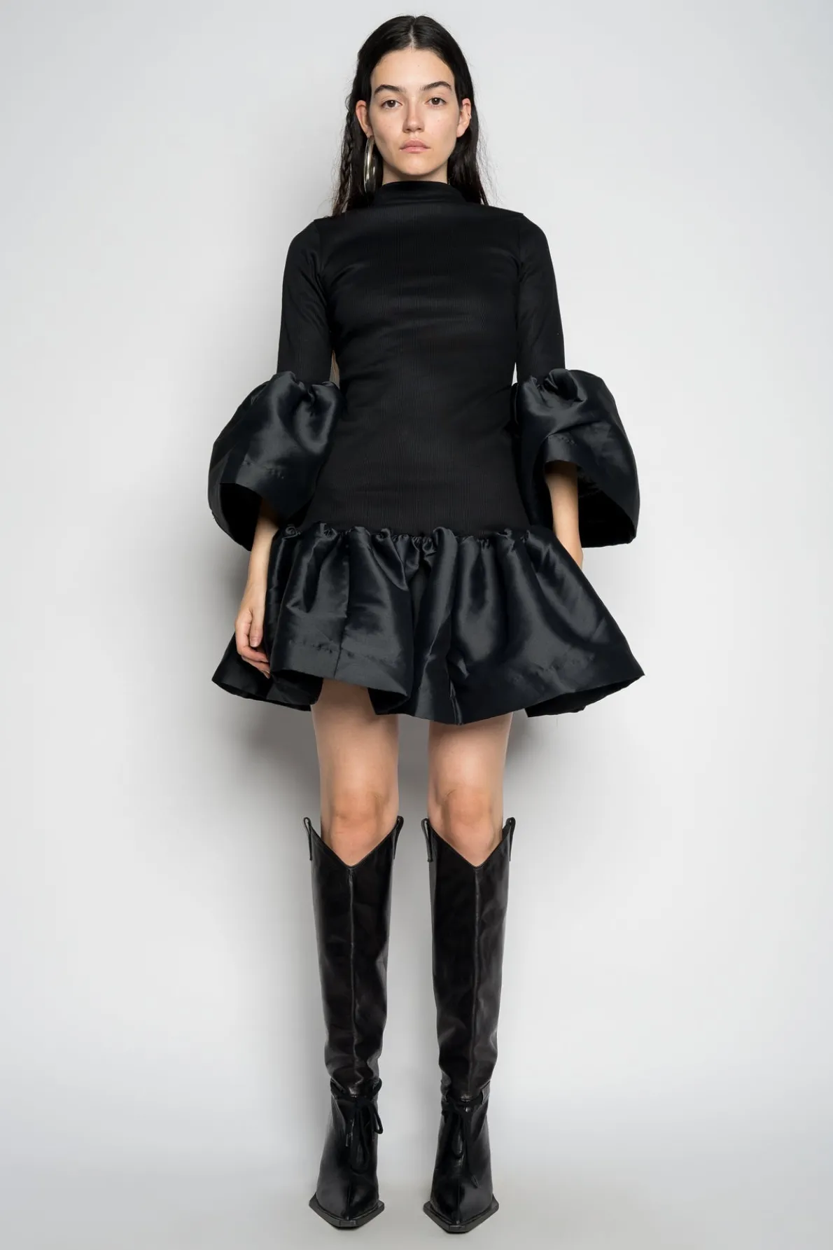 BLACK PUFF SLEEVE AND HEM DRESS