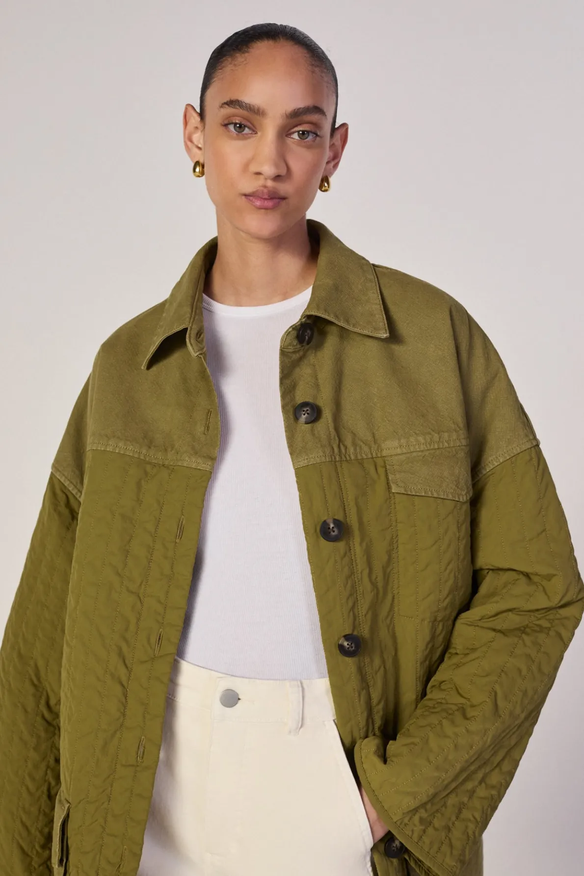 KHAKI PATCHWORK OVERSHIRT