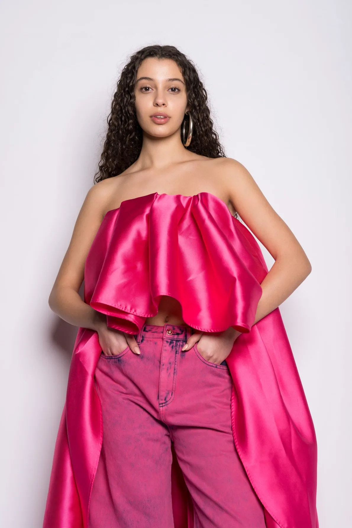 PINK PLEATED STRAPLESS TOP WITH LONG BACK