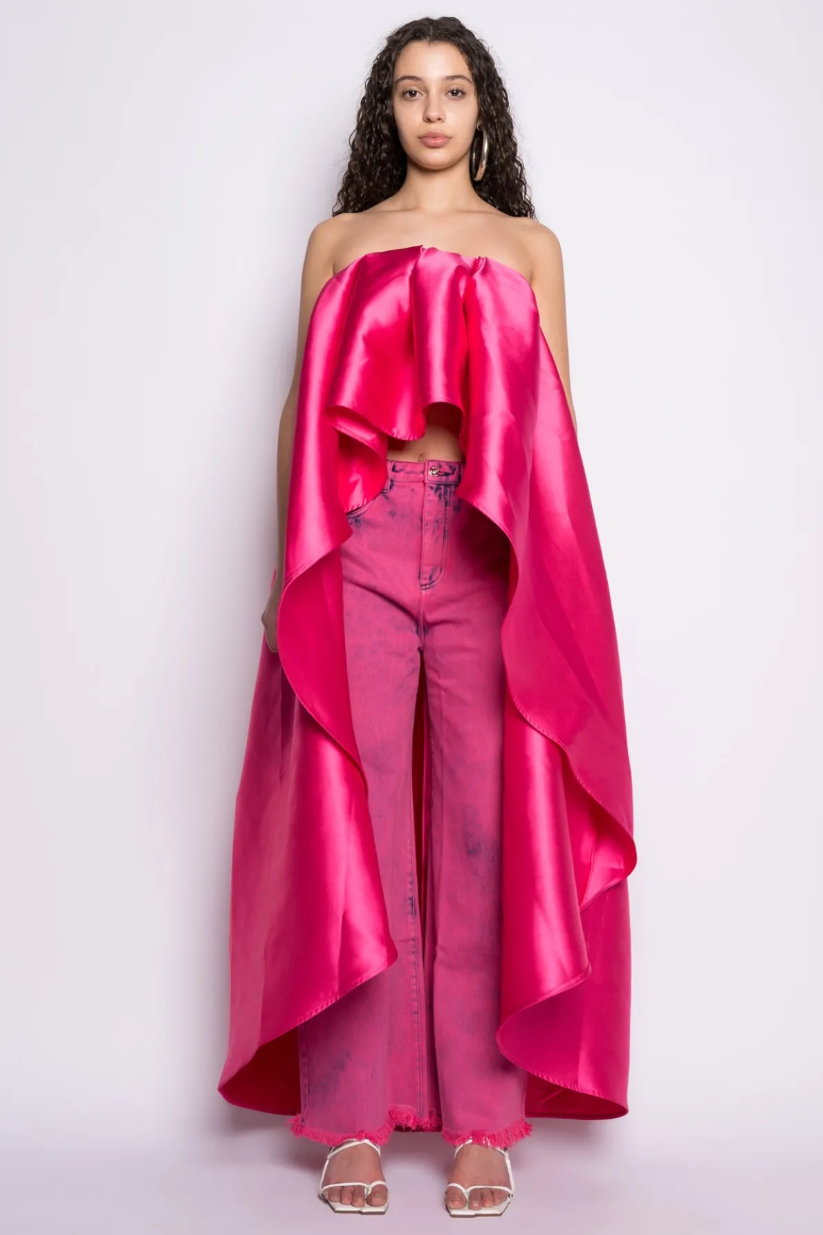 PINK PLEATED STRAPLESS TOP WITH LONG BACK