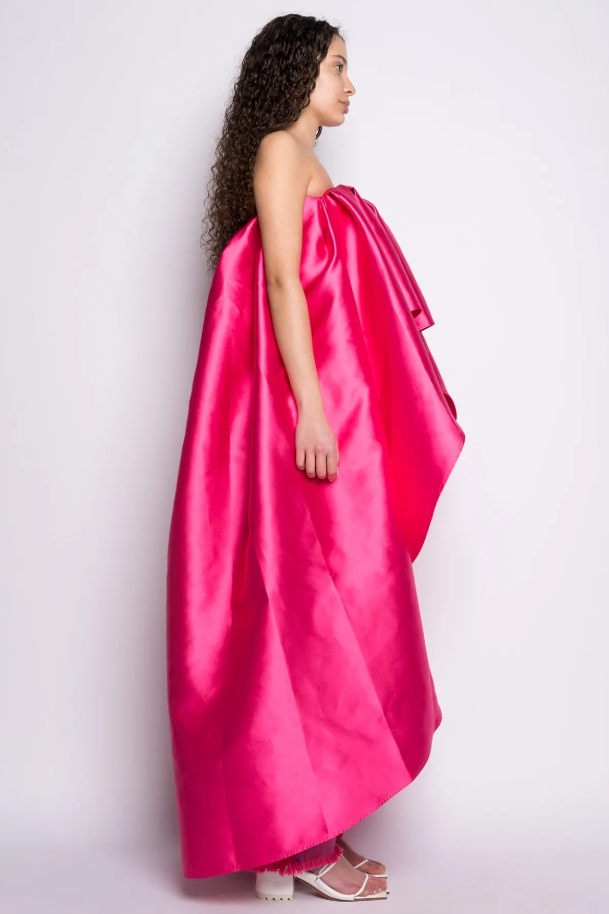 PINK PLEATED STRAPLESS TOP WITH LONG BACK