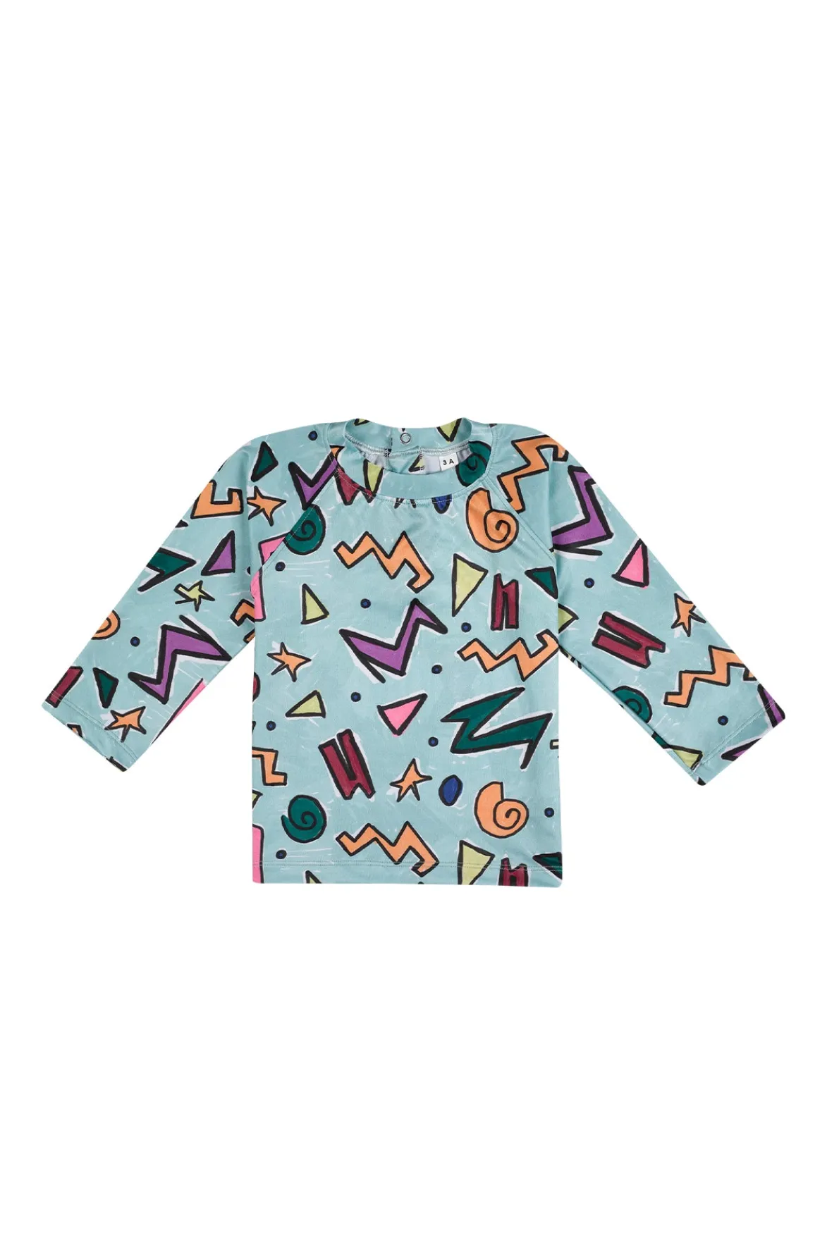 TURQUOISE SQUIGGLE PRINT LONG SLEEVE SWIM TOP