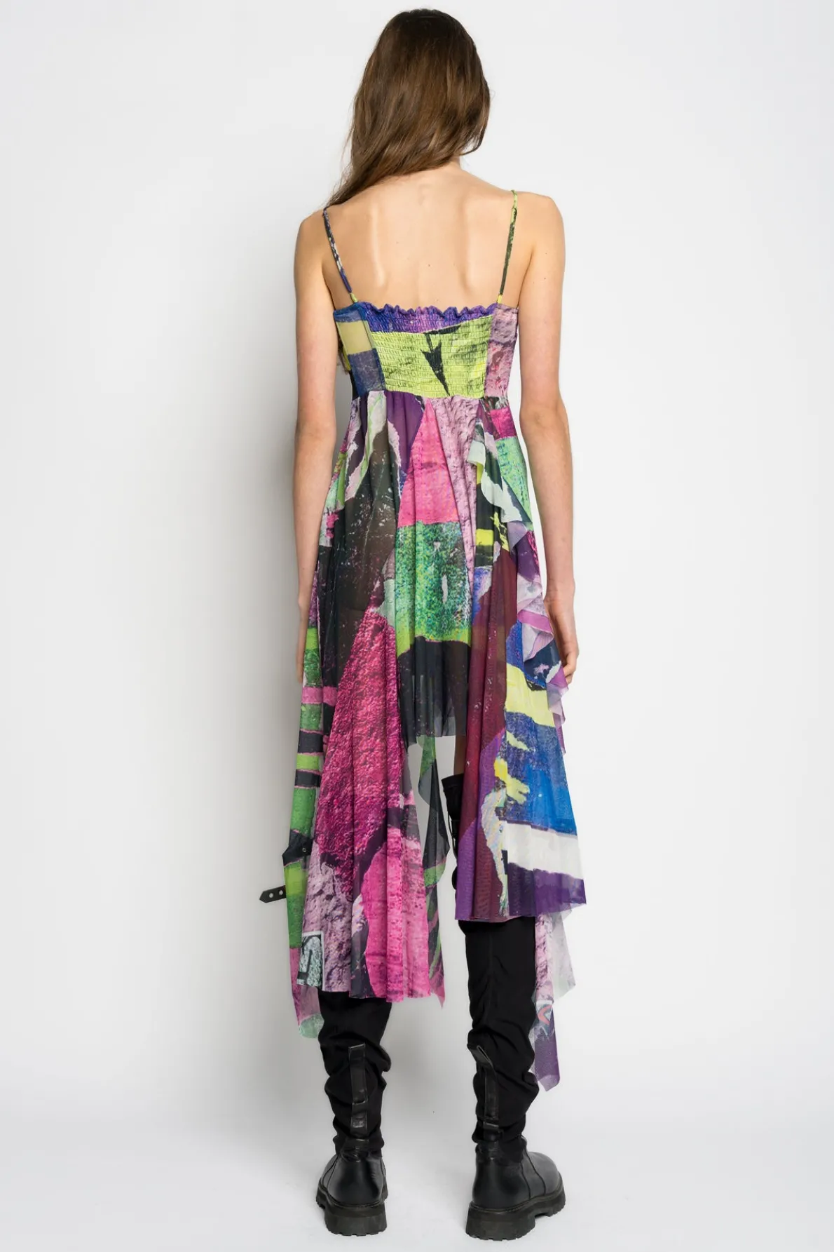 GRAFFITI PRINT MESH CORSET DRESS