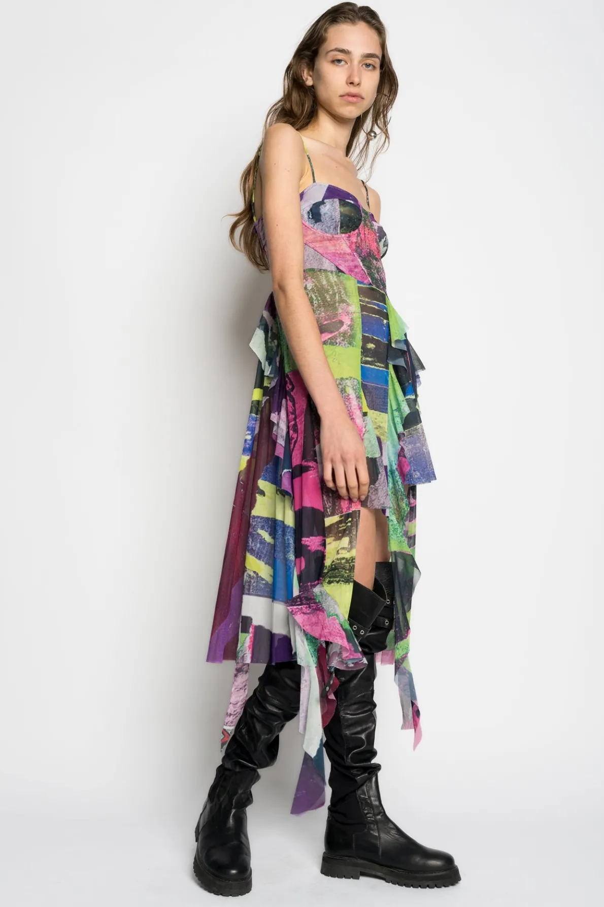 GRAFFITI PRINT MESH CORSET DRESS