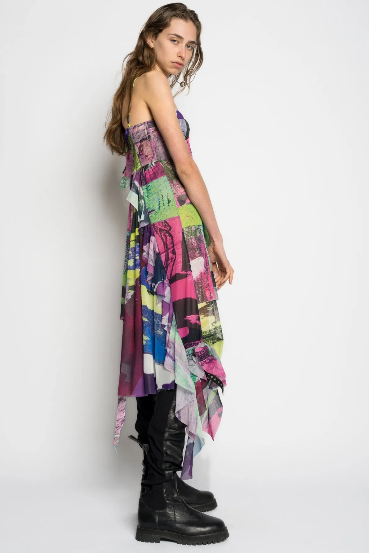 GRAFFITI PRINT MESH CORSET DRESS