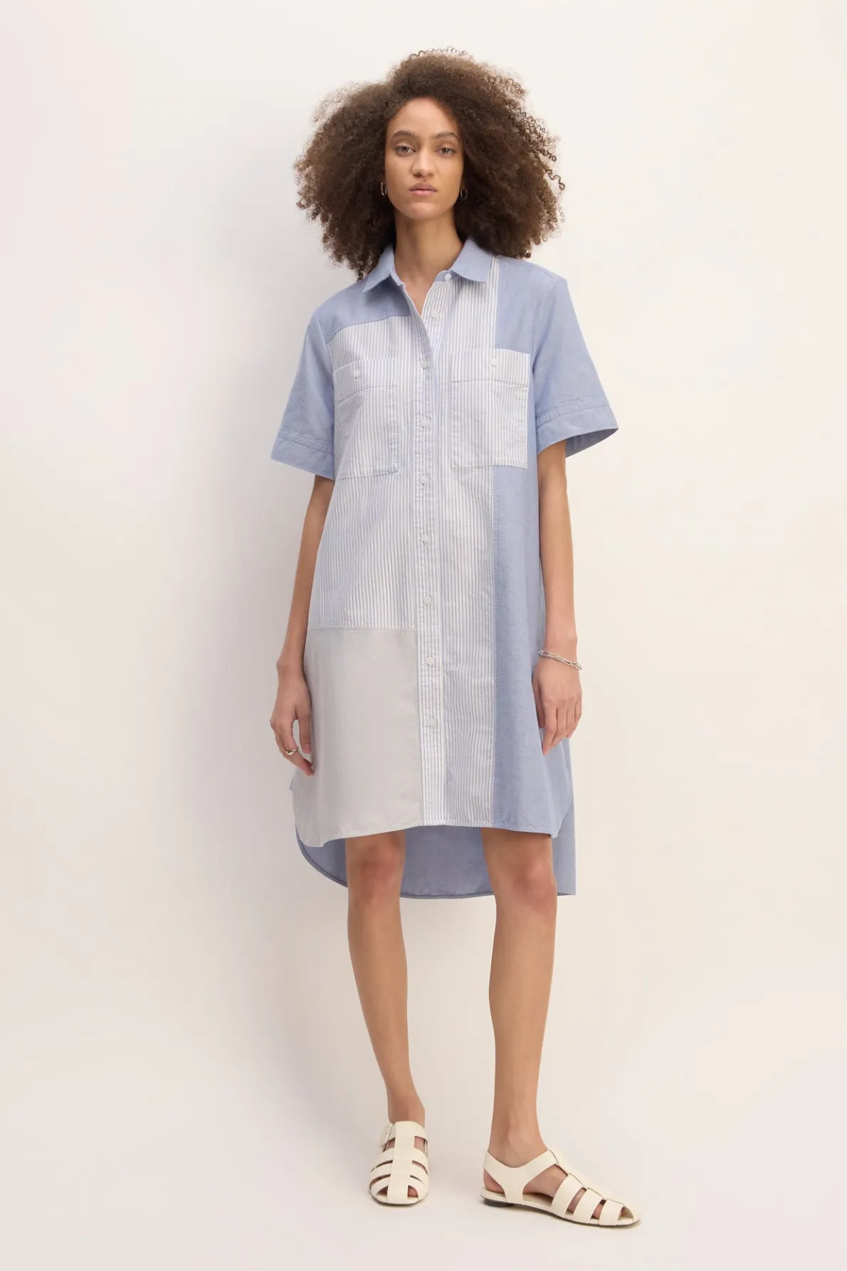BLUE PATCHWORK SHIRT DRESS