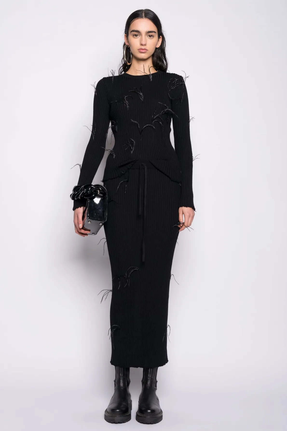 BLACK MERINO WOOL LONG SKIRT