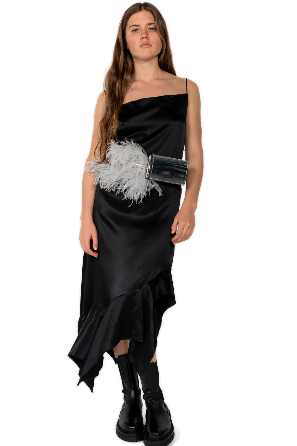 SILVER FEATHER BELT BAG