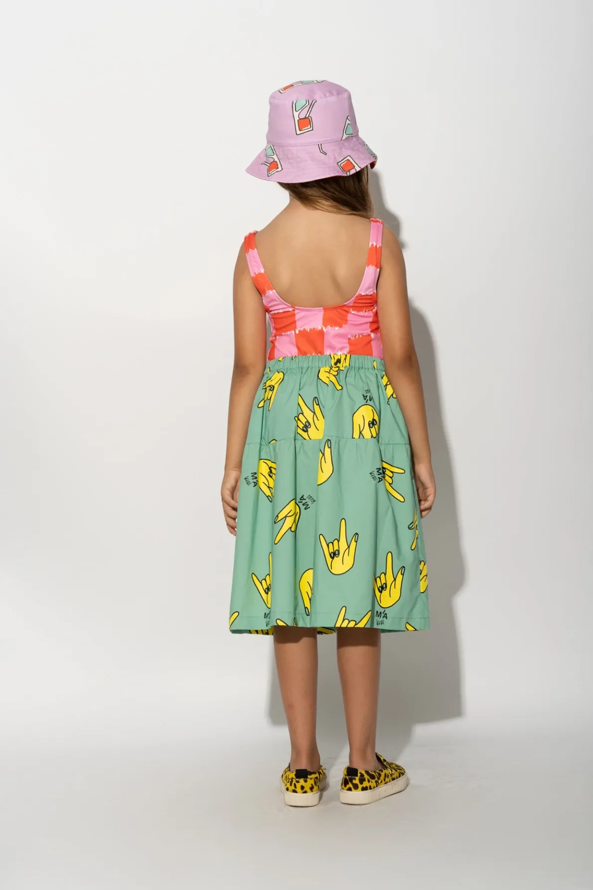 TURQUOISE HANDS PRINT GATHERED SKIRT