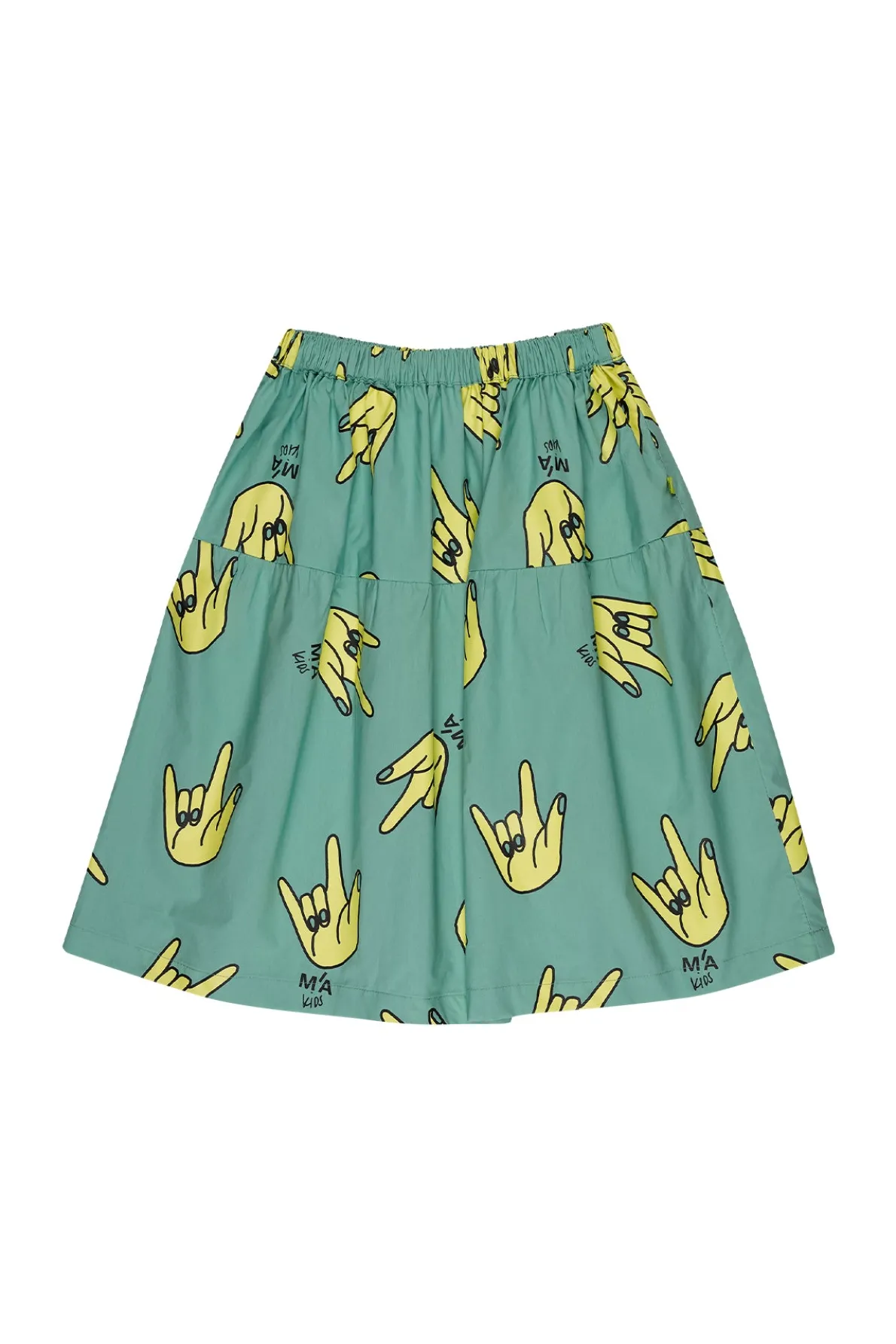 TURQUOISE HANDS PRINT GATHERED SKIRT
