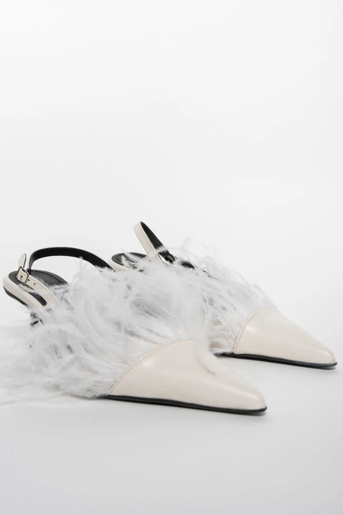 WHITE FEATHER SLING BACKS