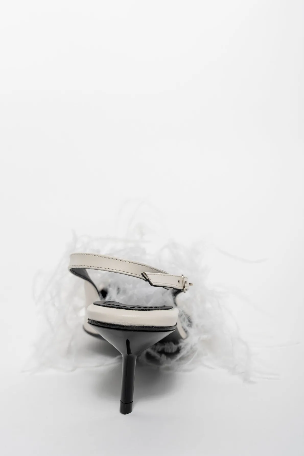 WHITE FEATHER SLING BACKS