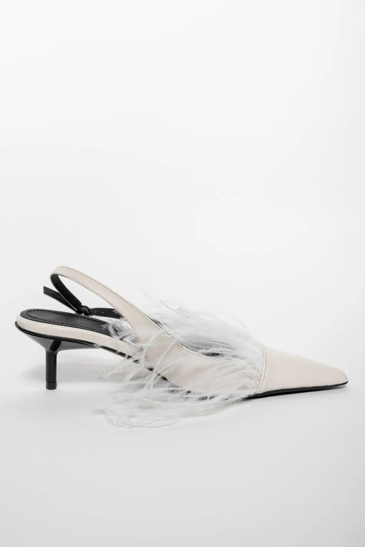 WHITE FEATHER SLING BACKS