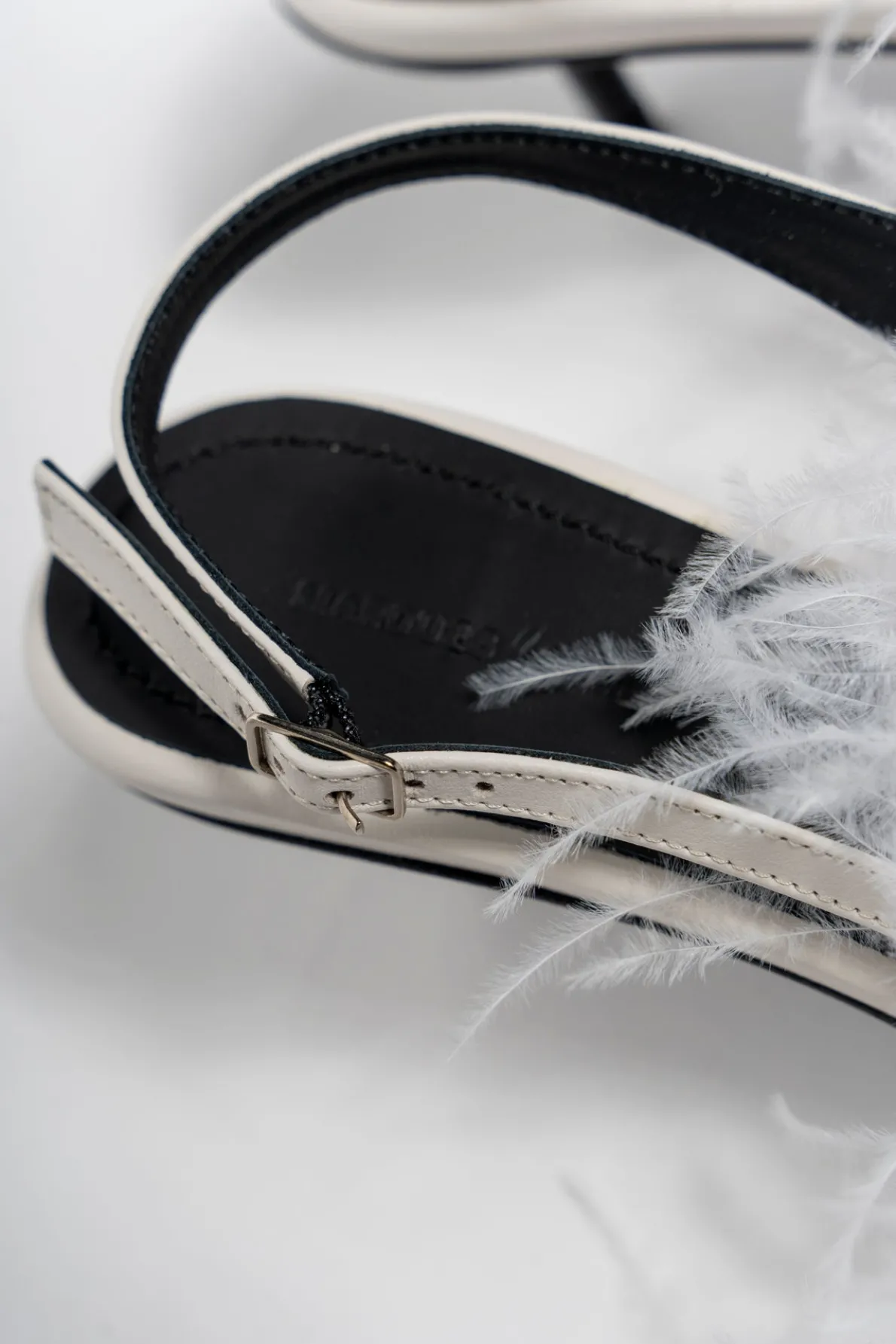 WHITE FEATHER SLING BACKS