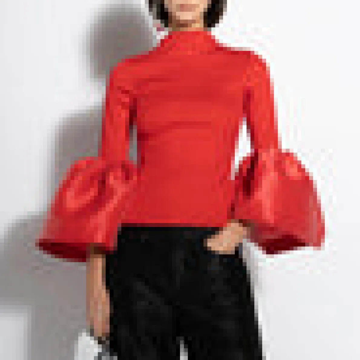 RED TURTLENECK PUFF SLEEVE TOP
