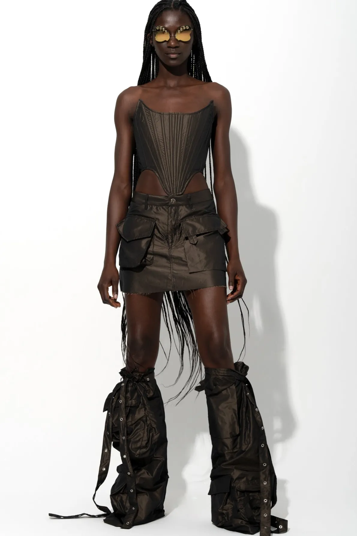 DARK BROWN MULTI POCKET MINI SKIRT