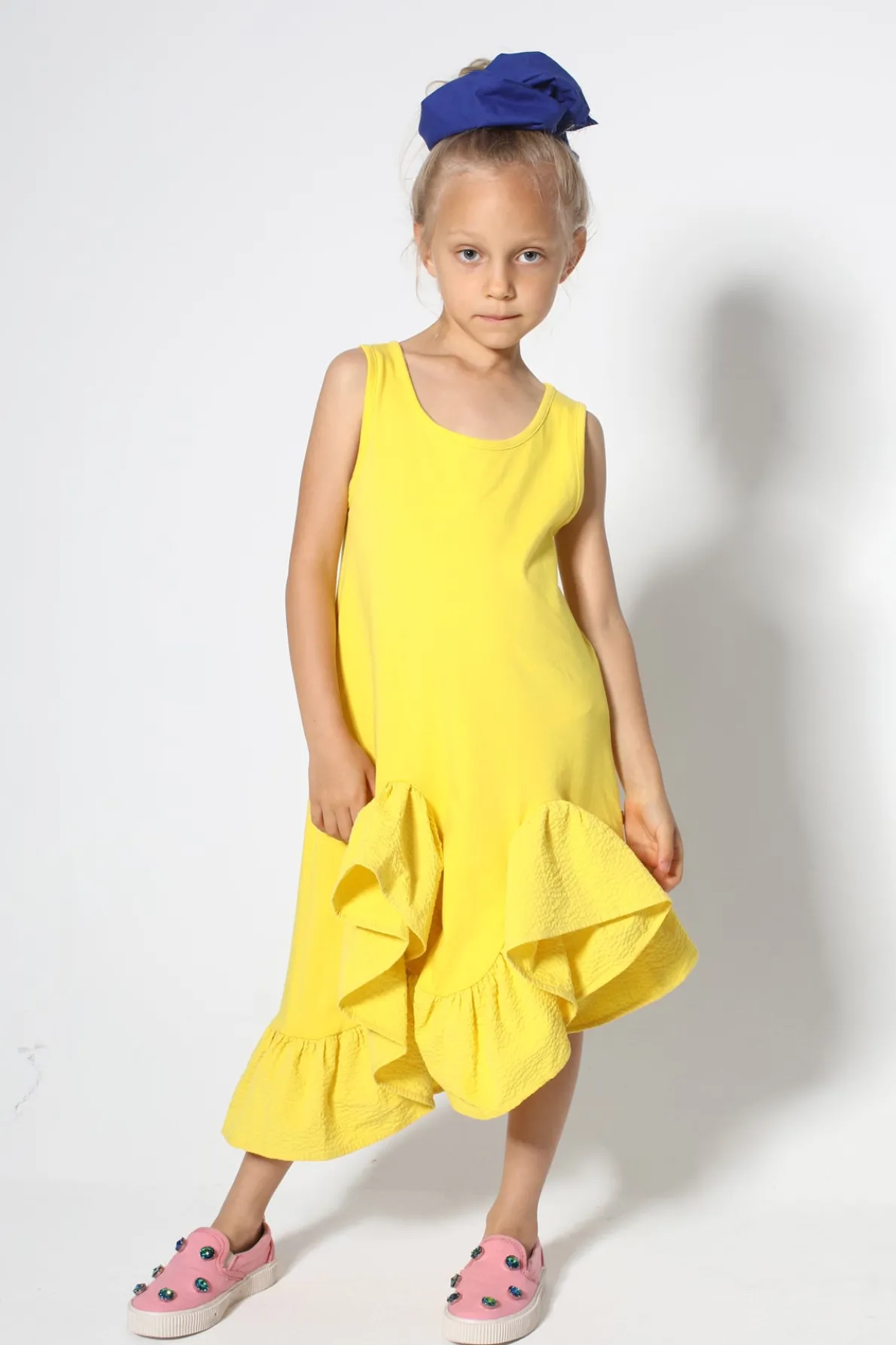 YELLOW SLEEVELESS FLOUNCE DRESS