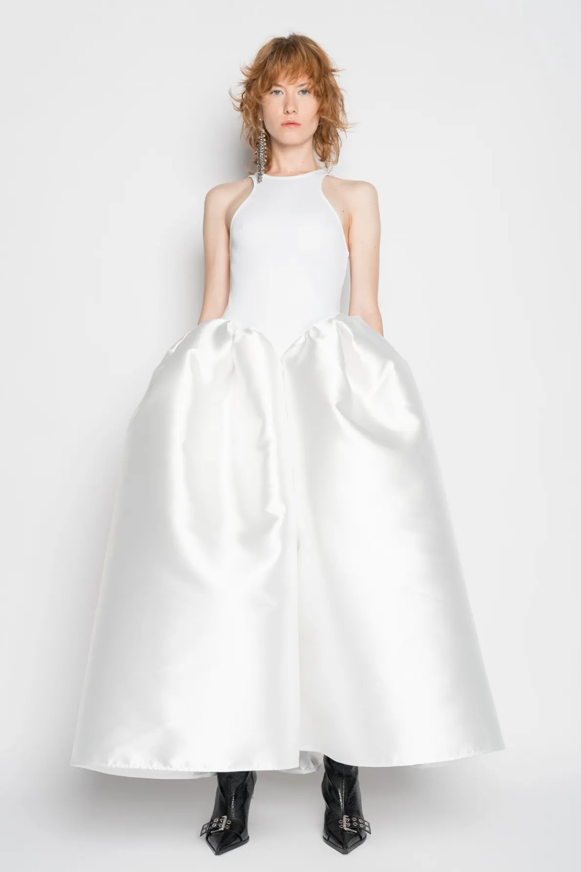 WHITE LONG DRESS WITH FULL SKIRT