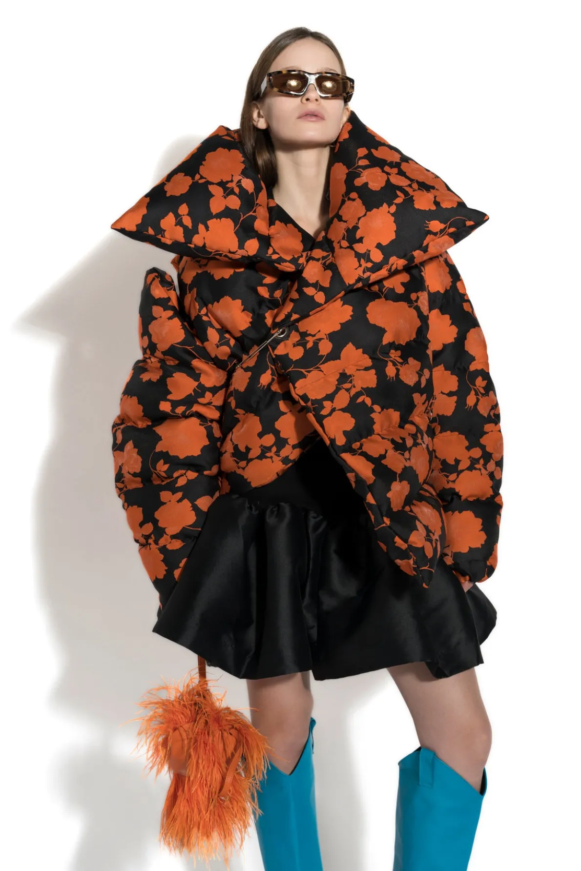 ORANGE FLORAL M'A PUFFER JACKET