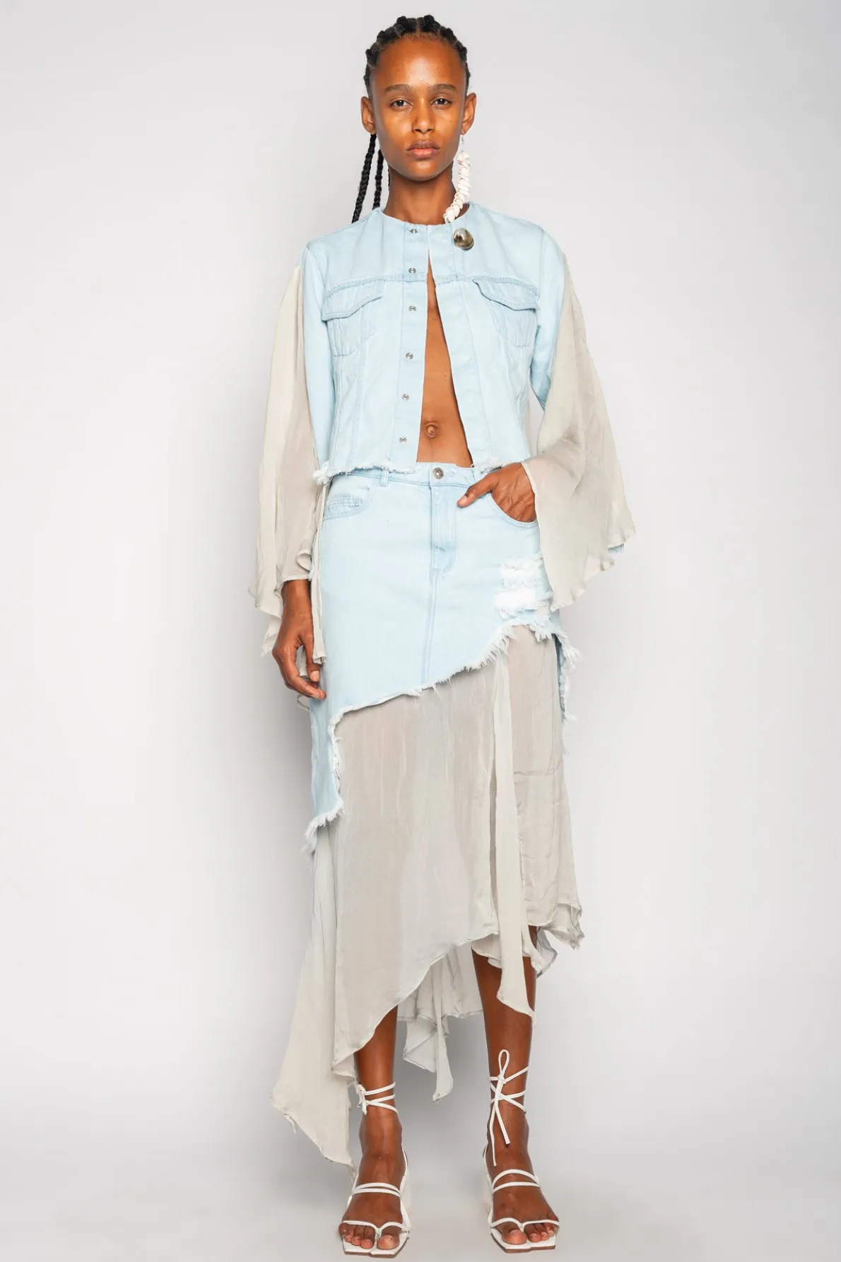 DENIM CHIFFON FITTED JACKET