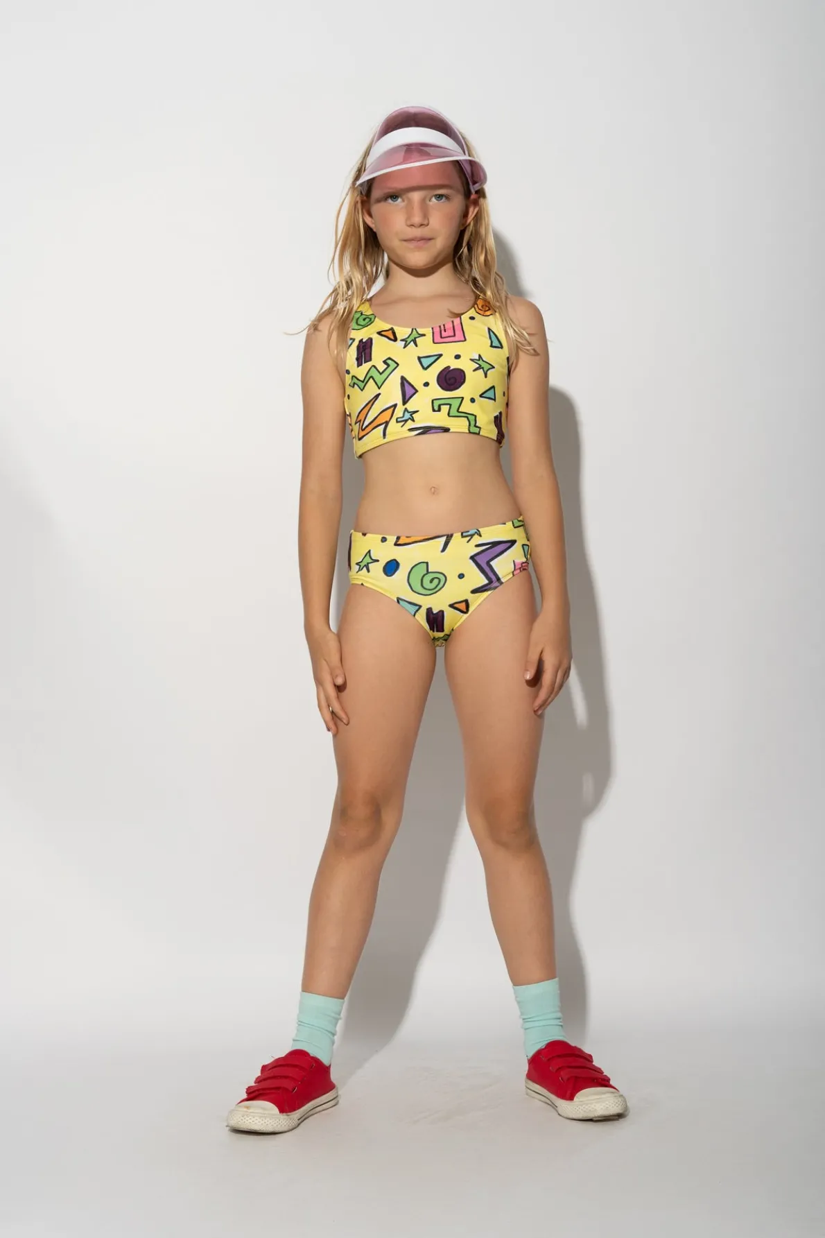 YELLOW SQUIGGLE PRINT BIKINI SET