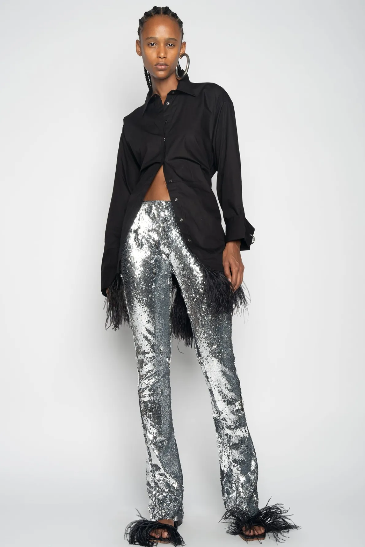 SILVER SEQUINS BOOTCUT TROUSERS