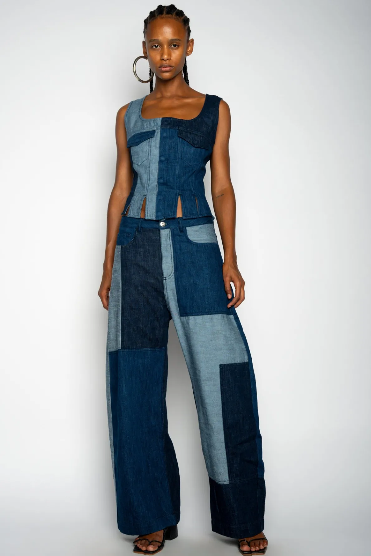 MIXED DENIM BOYFRIEND TROUSERS
